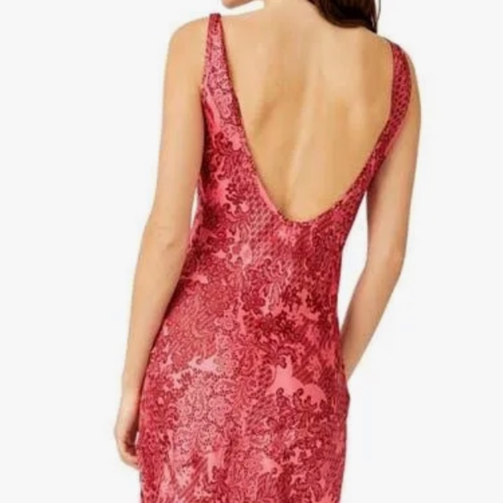 FREE PEOPLE WORTH THE WAIT BIAS CUT SLEEVELESS FLORAL MAXI DRESS LARGE RED - Picture 7 of 10